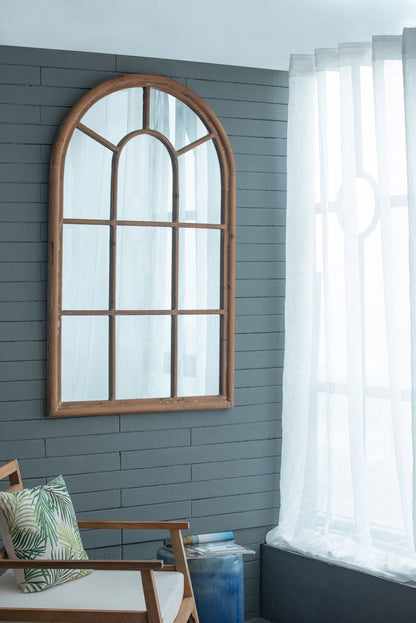 34x54.3" Large Arched Accent Mirror with Brown Frame with Decorative Window Look Classic Architecture Style Solid Fir Wo image 6