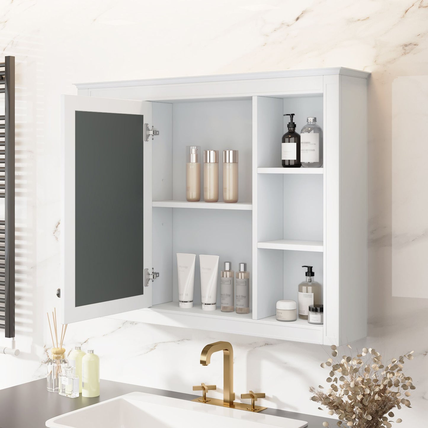 35'' x 28'' Medicine Cabinet, Wall Mounted Bathroom Storage Cabinet, Modern Bathroom Wall Cabinet with Mirror, Mirror Ca image 4