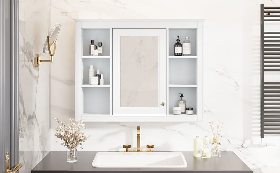 35'' x 28'' Medicine Cabinet, Wall Mounted Bathroom Storage Cabinet, Modern Bathroom Wall Cabinet with Mirror, Mirror Ca image 10