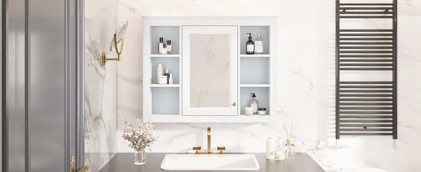 35'' x 28'' Medicine Cabinet, Wall Mounted Bathroom Storage Cabinet, Modern Bathroom Wall Cabinet with Mirror, Mirror Ca image 14