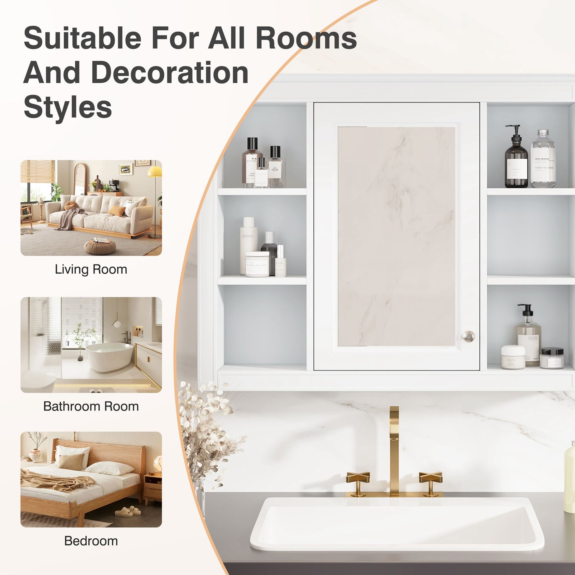 35'' x 28'' Medicine Cabinet, Wall Mounted Bathroom Storage Cabinet, Modern Bathroom Wall Cabinet with Mirror, Mirror Ca image 6