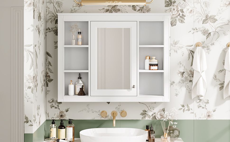 35'' x 28'' Medicine Cabinet, Wall Mounted Bathroom Storage Cabinet, Modern Bathroom Wall Cabinet with Mirror, Mirror Ca image 13