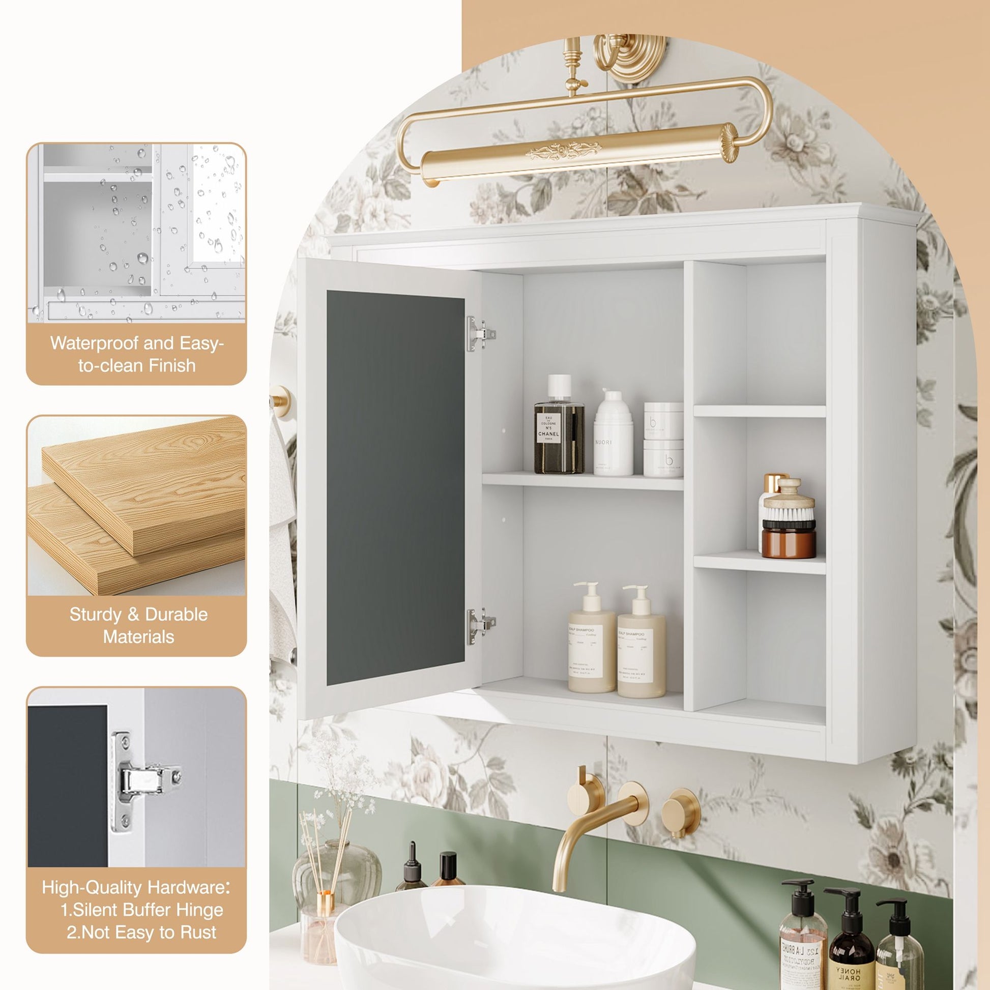 35'' x 28'' Medicine Cabinet, Wall Mounted Bathroom Storage Cabinet, Modern Bathroom Wall Cabinet with Mirror, Mirror Ca image 8