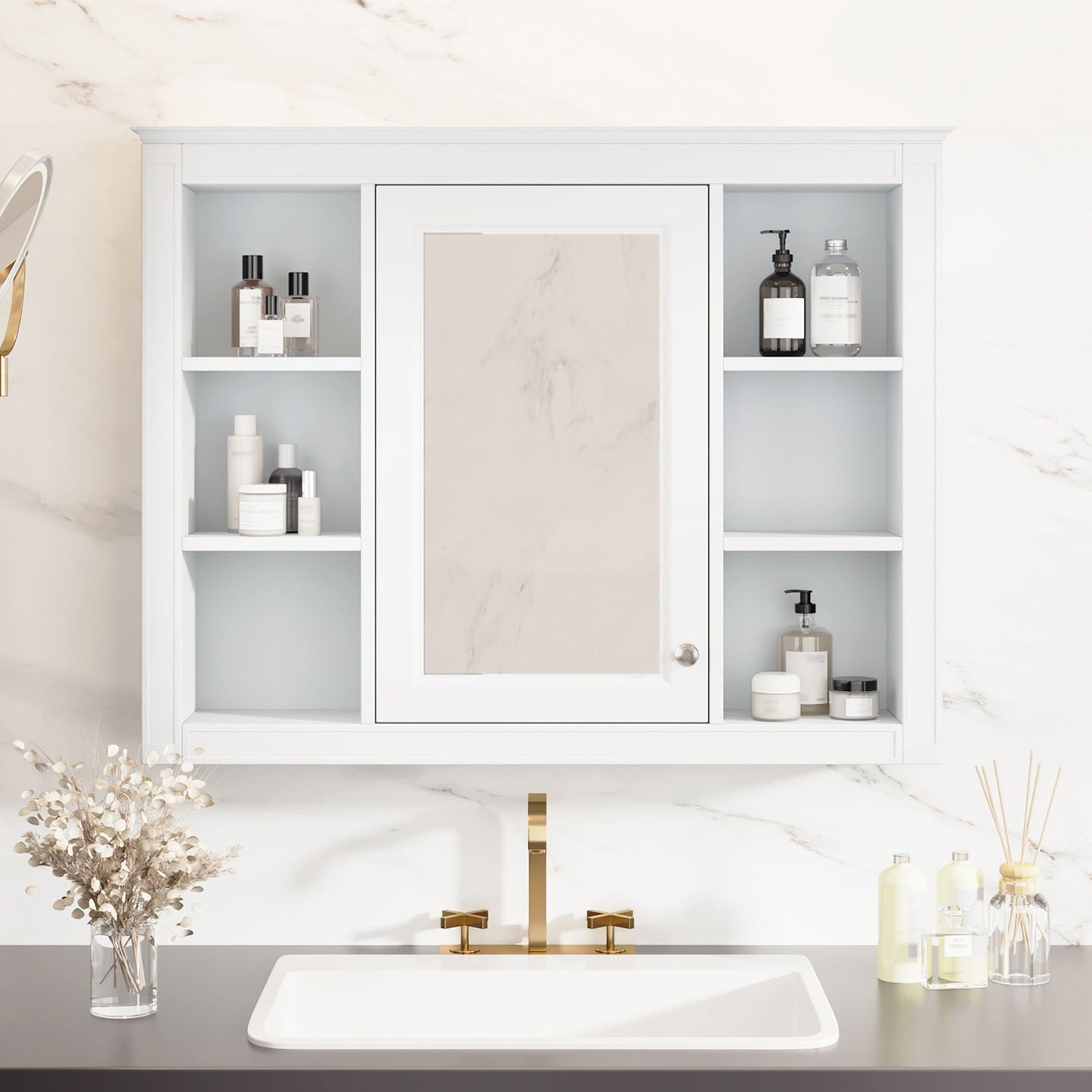 35'' x 28'' Medicine Cabinet, Wall Mounted Bathroom Storage Cabinet, Modern Bathroom Wall Cabinet with Mirror, Mirror Ca image 3