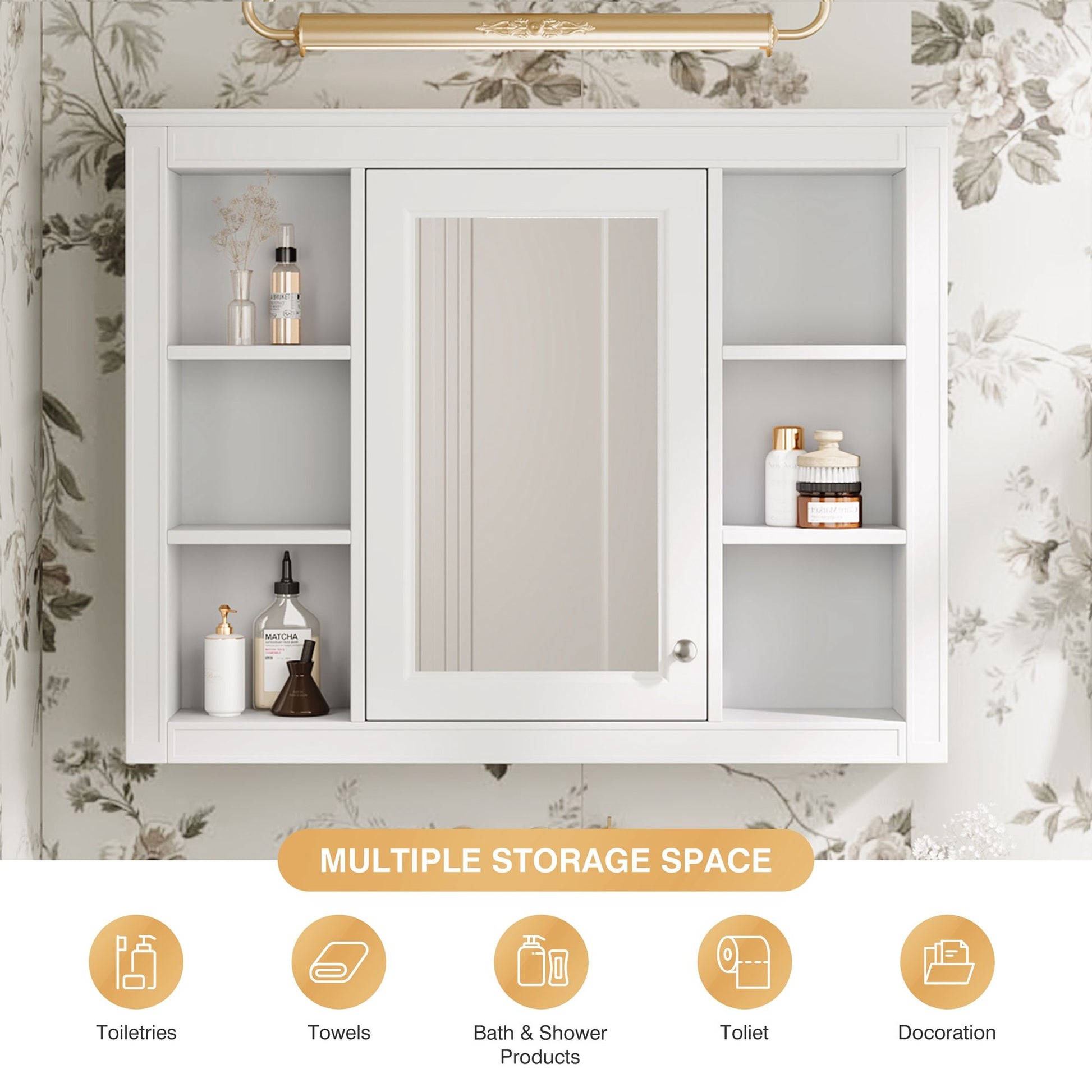 35'' x 28'' Medicine Cabinet, Wall Mounted Bathroom Storage Cabinet, Modern Bathroom Wall Cabinet with Mirror, Mirror Ca image 5