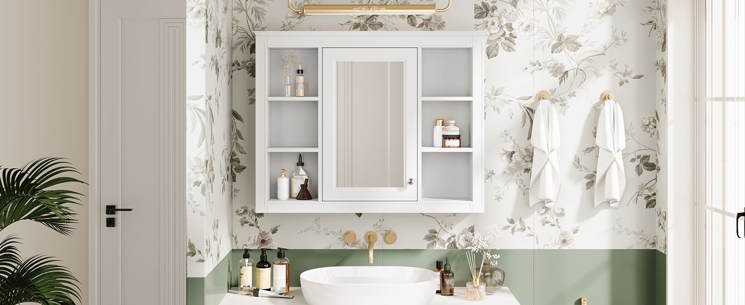 35'' x 28'' Medicine Cabinet, Wall Mounted Bathroom Storage Cabinet, Modern Bathroom Wall Cabinet with Mirror, Mirror Ca image 15