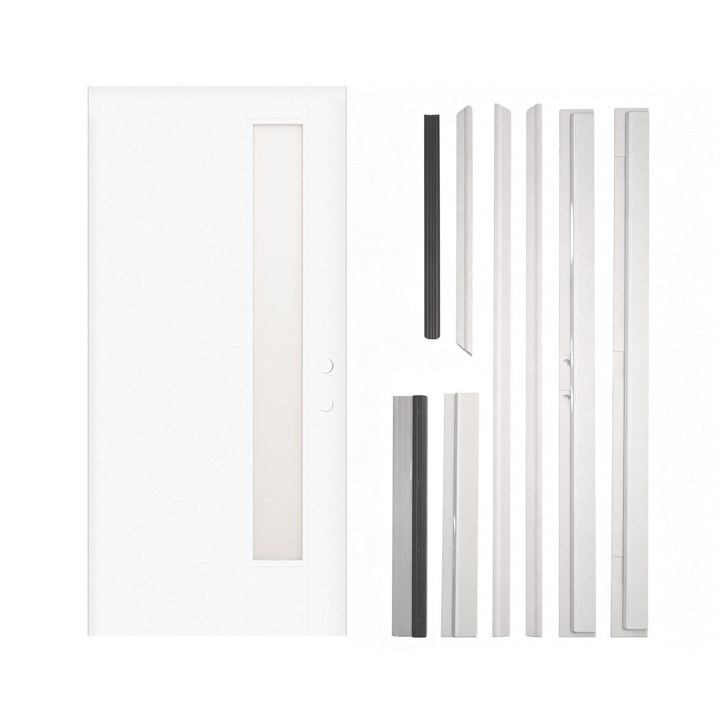 36"x80" Fiberglass Front Door with White 4-9/16" PVC Frame,Left-Hand Inswing Exterior Door with Brickmould,Contemporary minimalist smooth skin with frosted glass for Home Entrance,White image 4