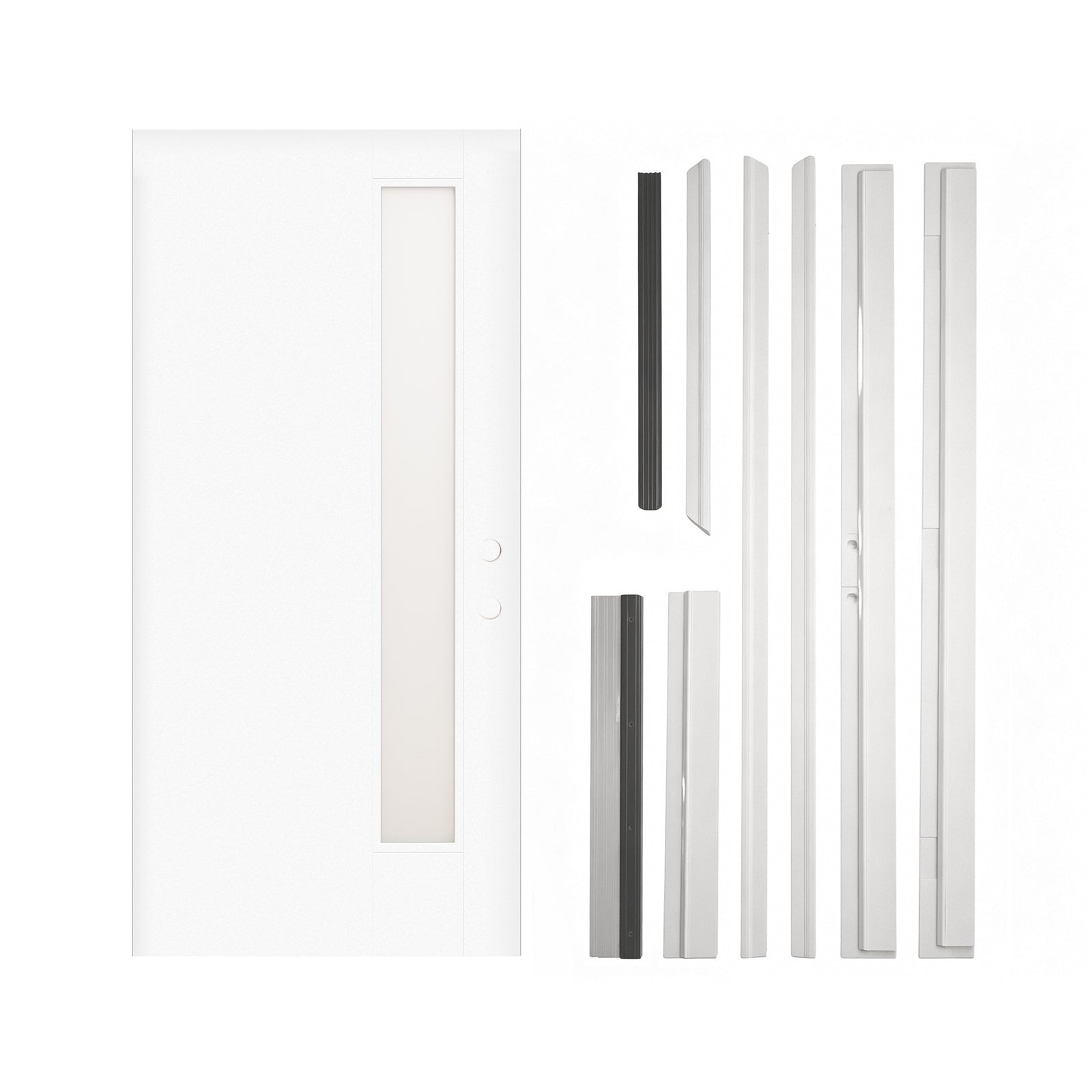 36"x80" Fiberglass Front Door with White 4-9/16" PVC Frame,Left-Hand Inswing Exterior Door with Brickmould,Contemporary minimalist smooth skin with frosted glass for Home Entrance,White image 4