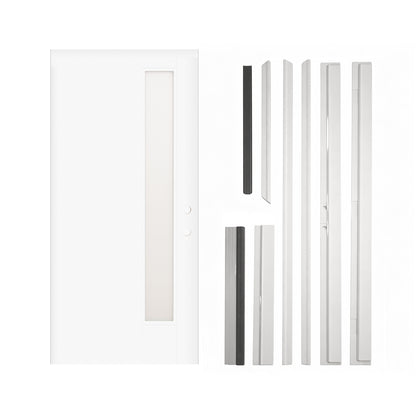 36"x80" Fiberglass Front Door with White 4-9/16" PVC Frame,Left-Hand Inswing Exterior Door with Brickmould,Contemporary minimalist smooth skin with frosted glass for Home Entrance,White image 4