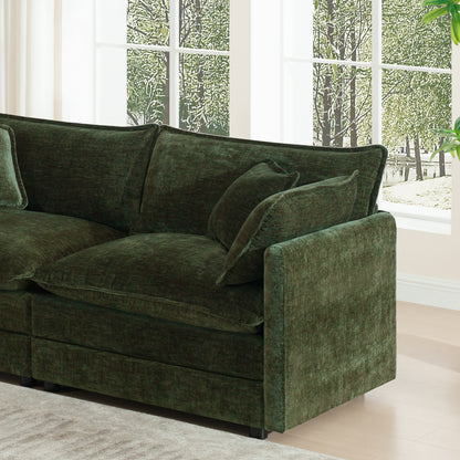 U-Shaped Sectional Sofa w/Reversible Footrest, 3-Seater Convertible Corner Couch with 2 Ottomans,Modern Minimalist Soft Sofa & Couch for Living Room, Green Chenille image 6