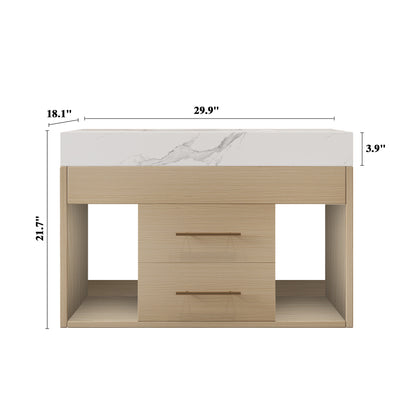 29.9" Modern Floating Bathroom Vanity with Sintered Stone Top Ceramic Undermount Sink Wall-Mounted for Small Bathrooms, Apartment image 9