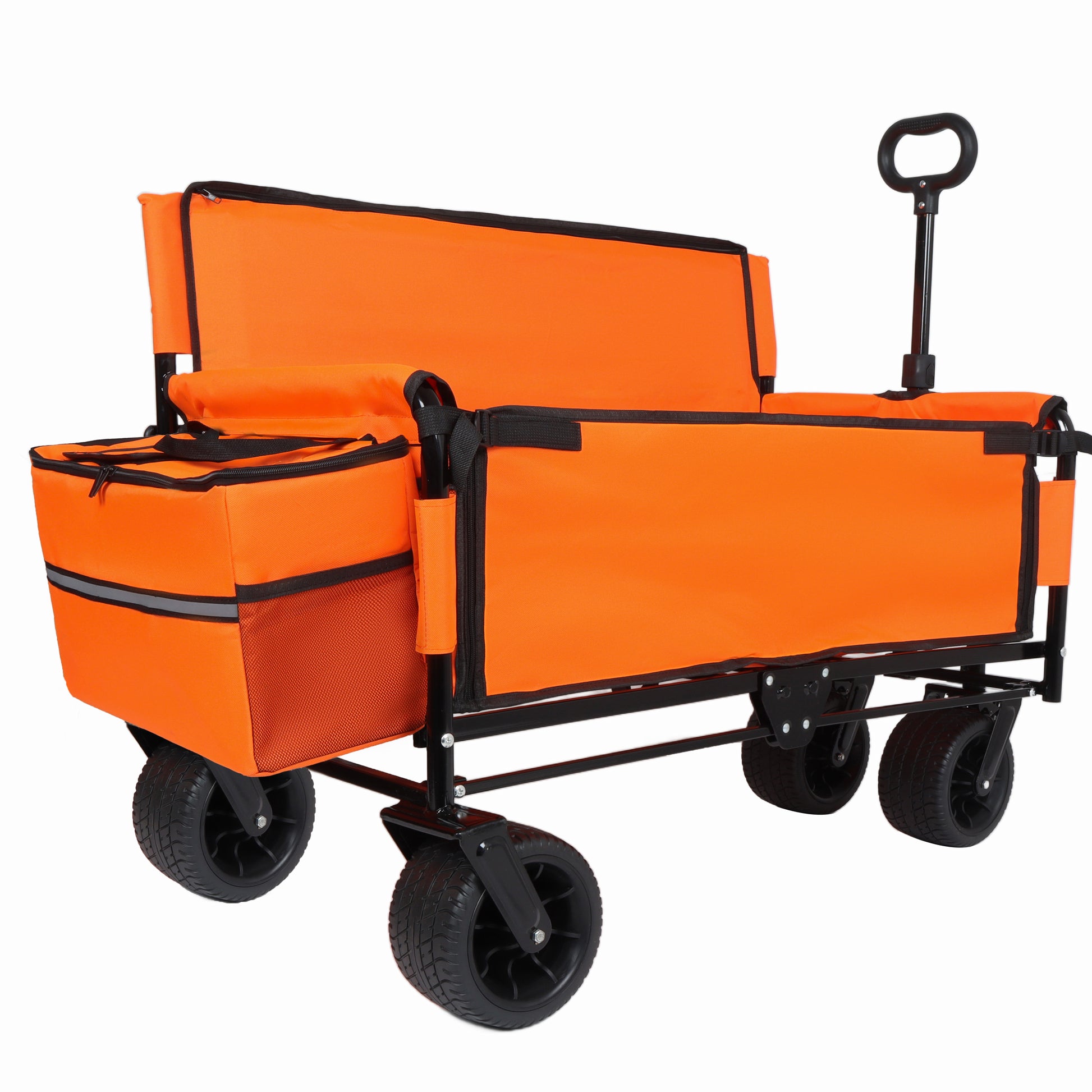 3-in-1 Folding Wagon Cart with Bench Seat, patent protection- Includes 1 ice pack, 500lbs Heavy-Duty Utility Wagon, 180L Capacity All-Terrain Wheels for Camping, Beach, Sports, Garden, orange image 11