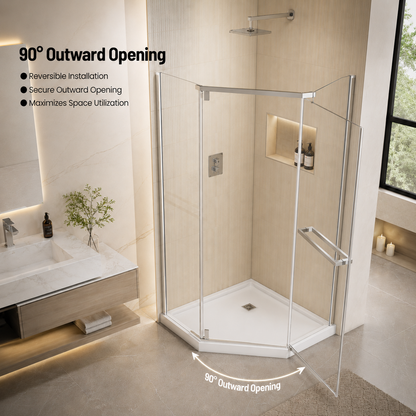 36" W x 72" H Neo-Angle Corner Shower Door, 1/4" (6mm) Clear Tempered Glass with Safety Film and Nano Coating, Framed Pivot Design, Chrome image 6