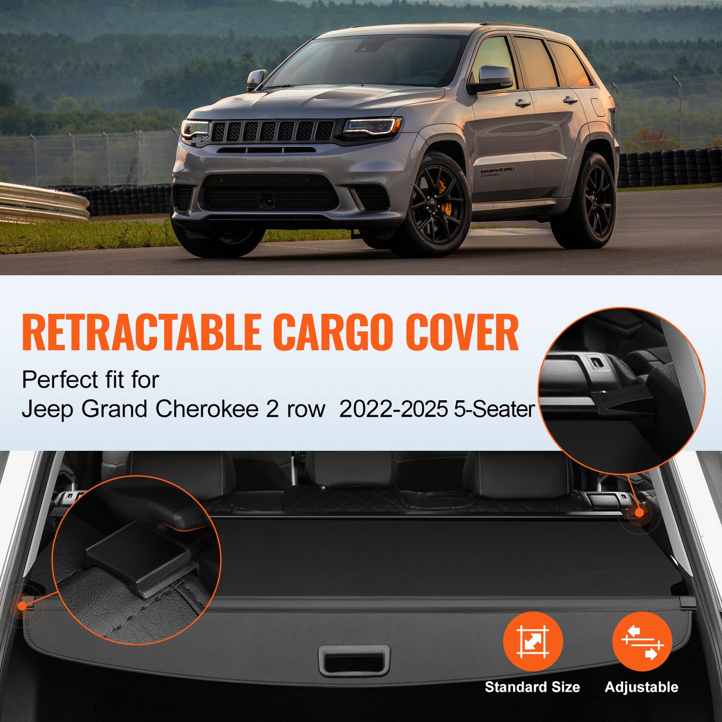 Retractable Cargo Cover for Jeep Grand Cherokee 2 Row 2022-2024 OEM Design image 2