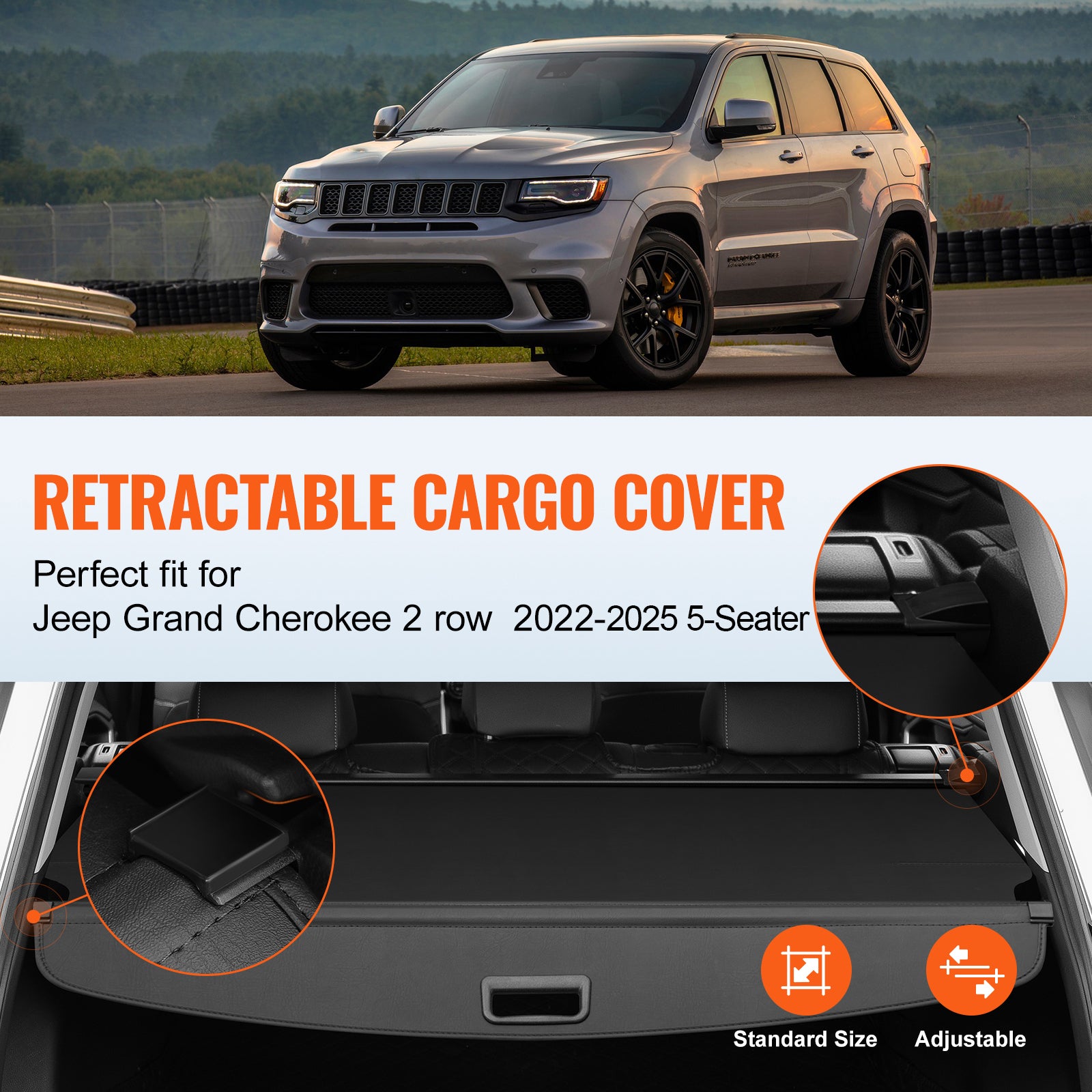 Retractable Cargo Cover for Jeep Grand Cherokee 2 Row 2022-2024 OEM Design image 2