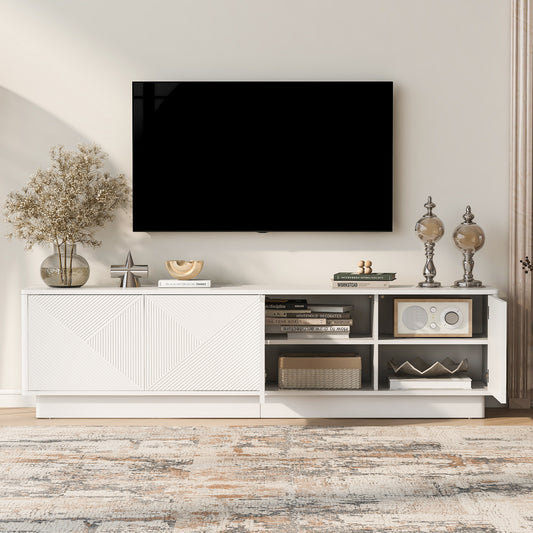 U-Can Stylish 4-Door Wave Design Cabinet with Adjustable Shelves & LED Accent - Front View