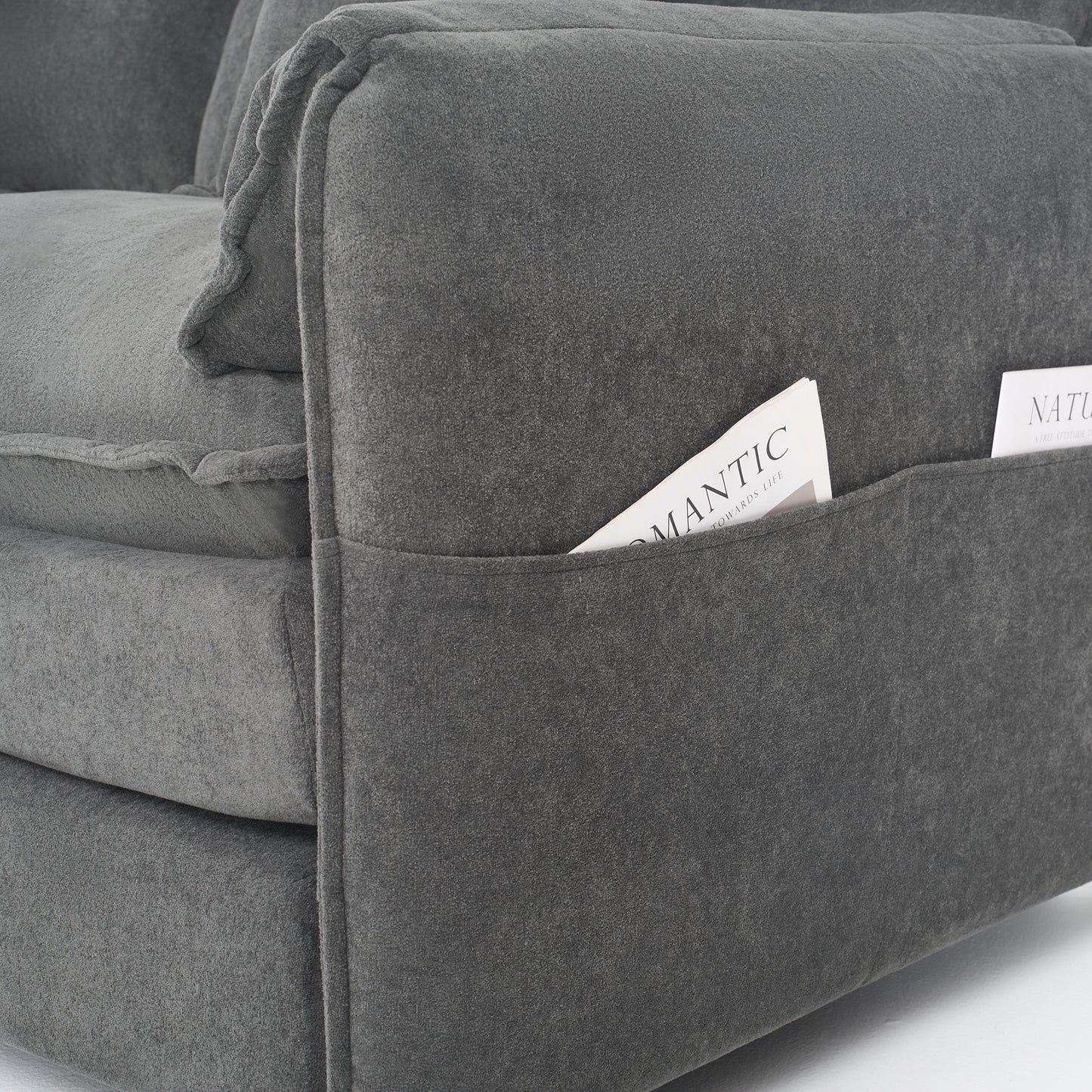 Oversized 41.73" Sofa Chair, Modern Upholstered Armchair with 1 Toss Pillow, Modular Sectional Sofa for Living Room, Deep Seat Reading Sofa for Bedroom Apartment, DIY Combination Chenille,Grey image 11