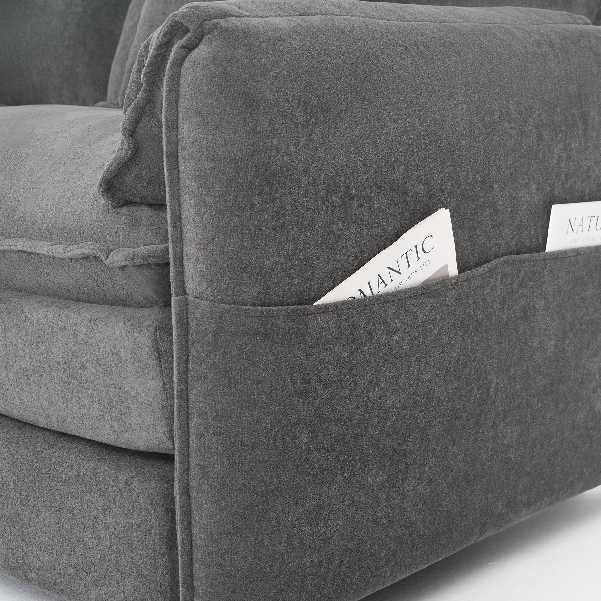Oversized 41.73" Sofa Chair, Modern Upholstered Armchair with 1 Toss Pillow, Modular Sectional Sofa for Living Room, Deep Seat Reading Sofa for Bedroom Apartment, DIY Combination Chenille,Grey image 11