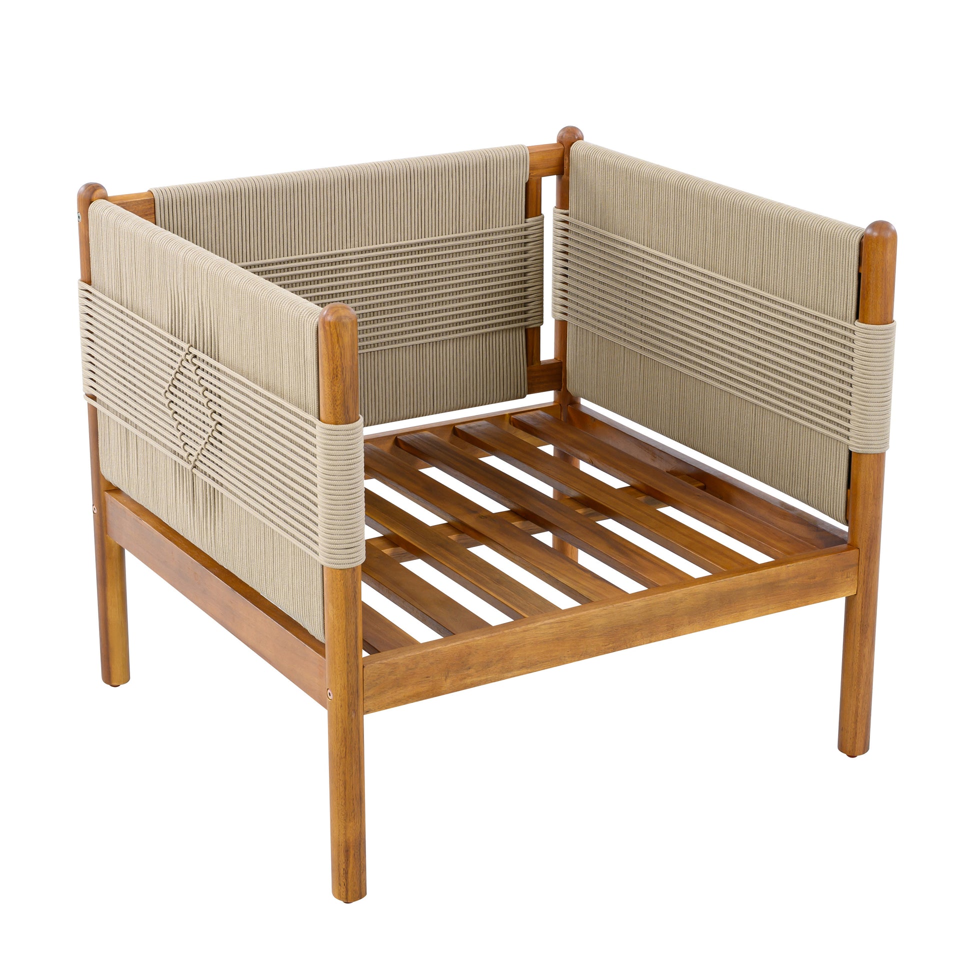 Outdoor Acacia Wood Club Chair with Diamond Rope Weave & Cushions, Teak Finish image 10