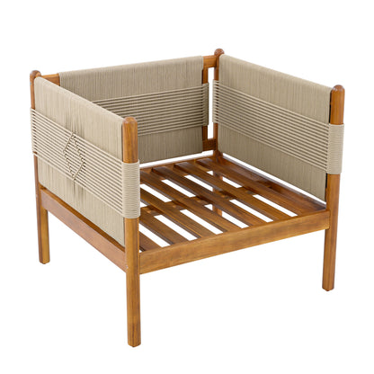 Outdoor Acacia Wood Club Chair with Diamond Rope Weave & Cushions, Teak Finish image 10