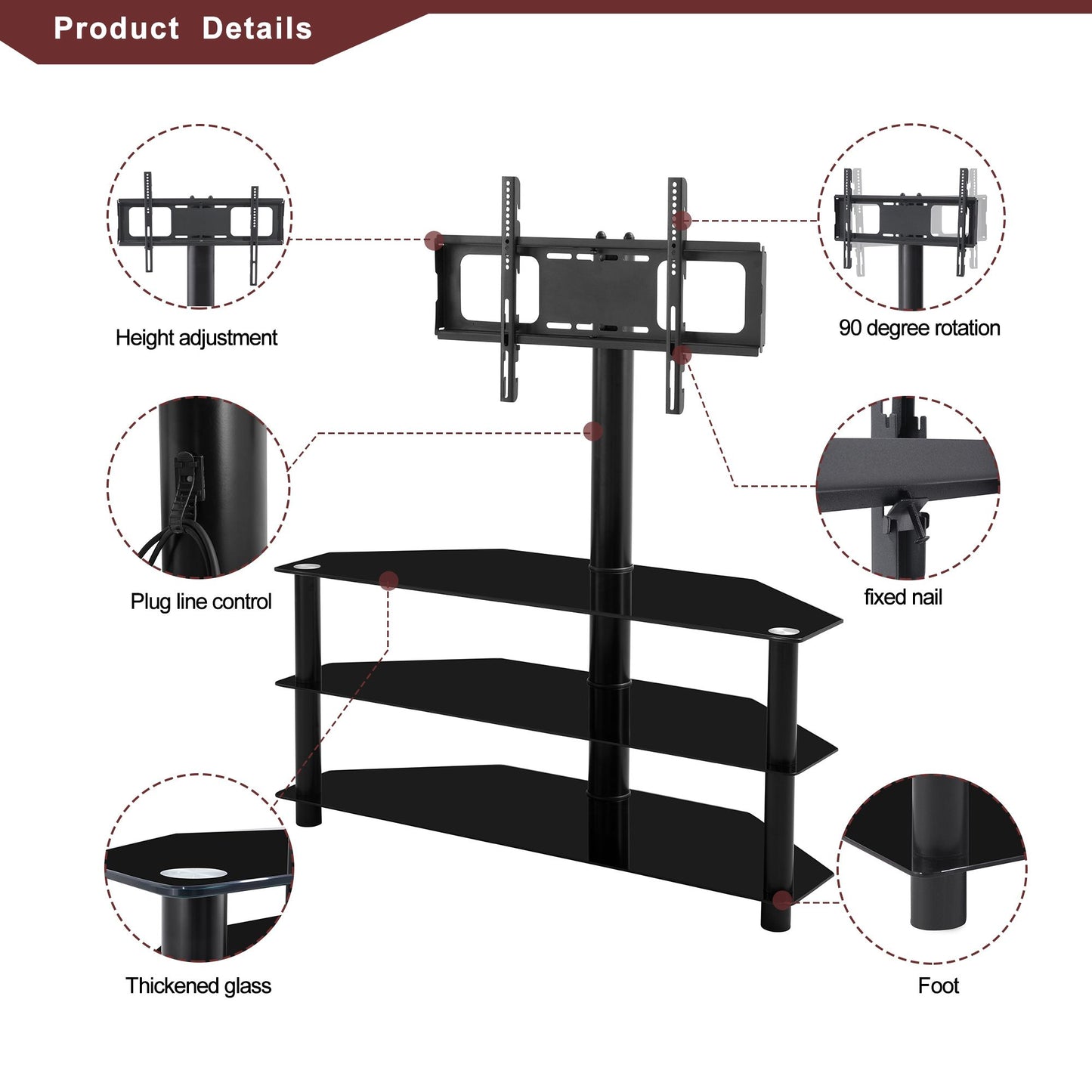 Tempered Glass Shelves TV Stand - Storage Detail