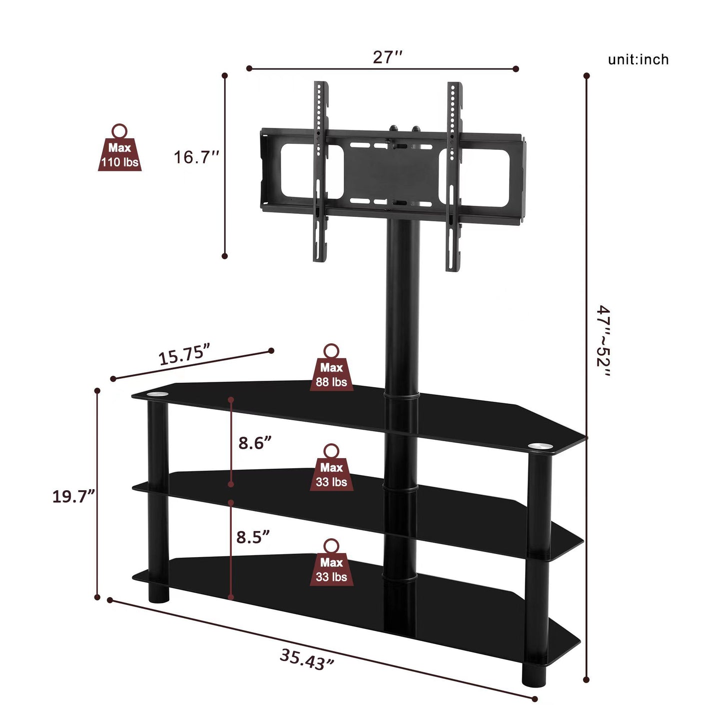 Height Adjustable TV Stand for 32-65 inch TVs - Assembly View