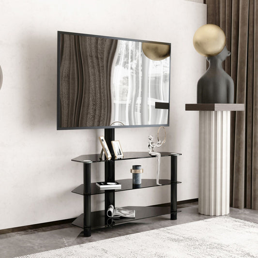 35.4 inch Black Multi-function TV Stand with Height Adjustable Bracket and Swivel - Front View