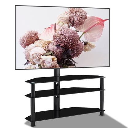 35.4 inch Black TV Stand with Glass Shelves - Side Angle