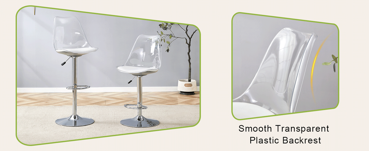 Modern minimalist bar chairs and bar stools. Can rotate 360 ° and adjust lifting. PET backrest and White PU seats. Suitable for bars, restaurants, and front desk cashiers.Set of 2. image 11