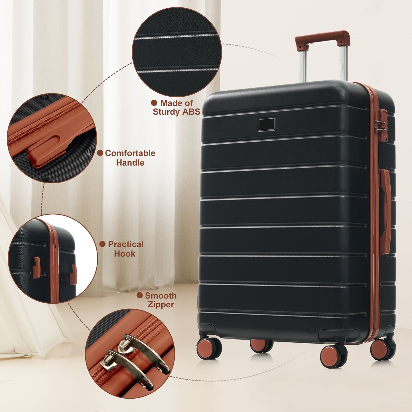 Travelpro Max 6-Piece Hardside Luggage Set with TSA Lock, 14/20/24/28 Inch Spinner Suitcase Set with Expandable Travel Duffel Bag & Waterproof Toiletry Kit, Adjustable Handle (black and brown) image 2