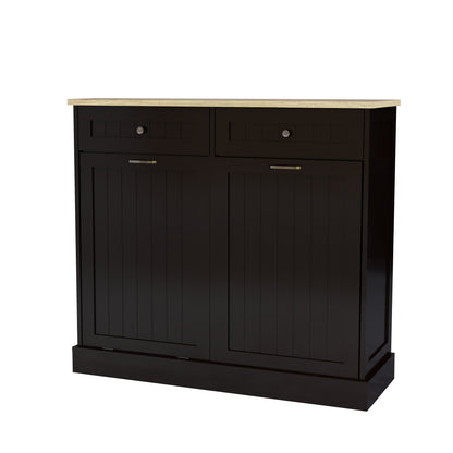 Two Drawers and Two-Compartment Tilt-Out Trash Cabinet Kitchen Trash Cabinet-Black image 12