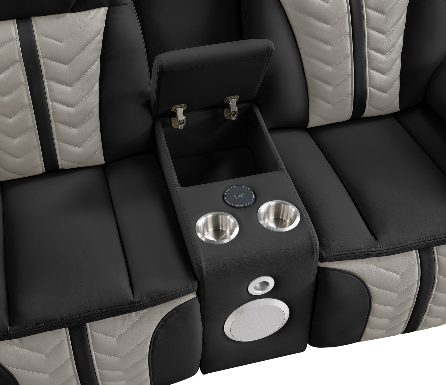 Cruiser Power Reclining Loveseat with Console, Power Headrests, LED Lighting, Speaker & Massage Made with Faux Leather in Black and Gray image 5