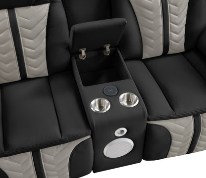 Cruiser Power Reclining Loveseat with Console, Power Headrests, LED Lighting, Speaker & Massage Made with Faux Leather in Black and Gray image 5