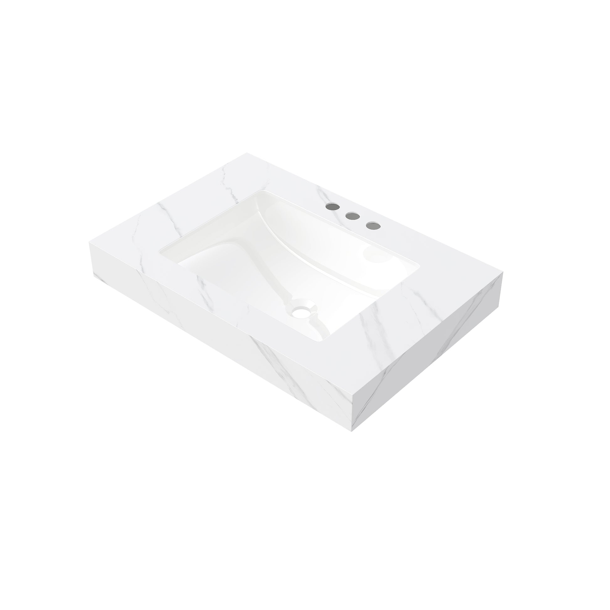 30" MURI Carrara White Sintered Stone Countertop and Undermount Ceramic Basin with Three Standard Pre-drilled Faucet Holes, NO Cabinet, NO Faucet and Sink Cover image 1
