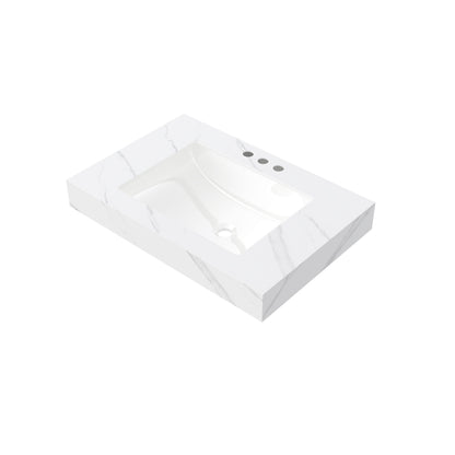 30" MURI Carrara White Sintered Stone Countertop and Undermount Ceramic Basin with Three Standard Pre-drilled Faucet Holes, NO Cabinet, NO Faucet and Sink Cover image 1