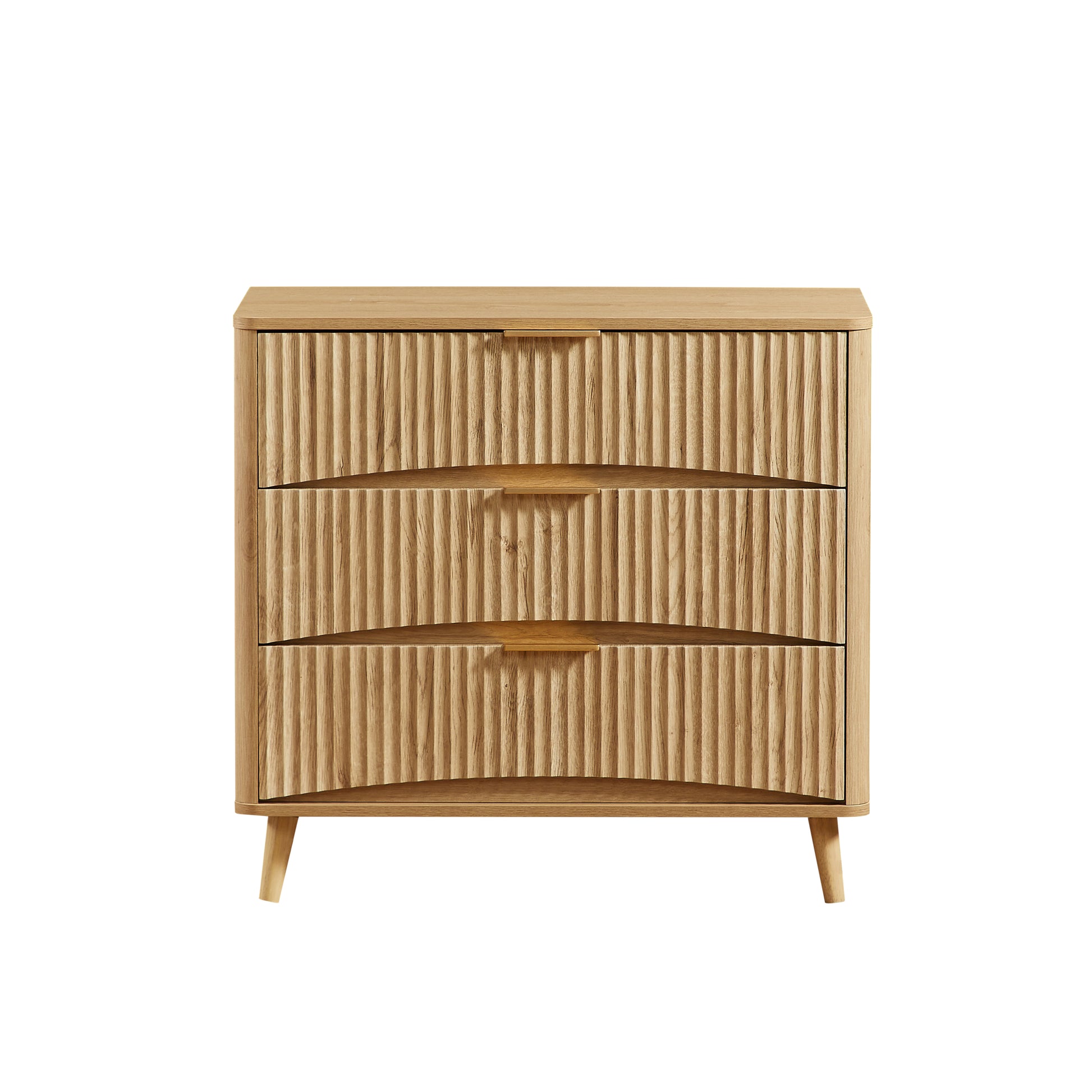 Fluted 3 Drawer Dresser Set of 2, Modern Tall Chest of Drawers with Vertical Grooved Design, Wood Storage Cabinet with Metal Handles for Bedroom Living Room, Oak. (23.6"W x 15"D x 30"H). image 9