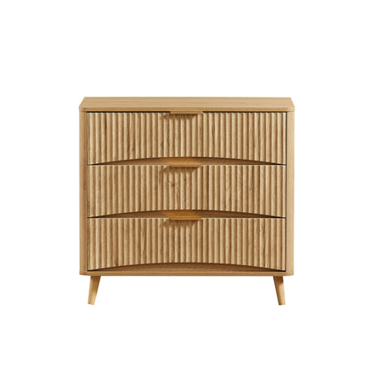 Fluted 3 Drawer Dresser Set of 2, Modern Tall Chest of Drawers with Vertical Grooved Design, Wood Storage Cabinet with Metal Handles for Bedroom Living Room, Oak. (23.6"W x 15"D x 30"H). image 9