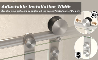 50-54" x 76" H Frameless Sliding Shower Door, 5/16" (8mm) Clear Tempered Glass, Stainless Steel Frame,Brushed Nickel image 11
