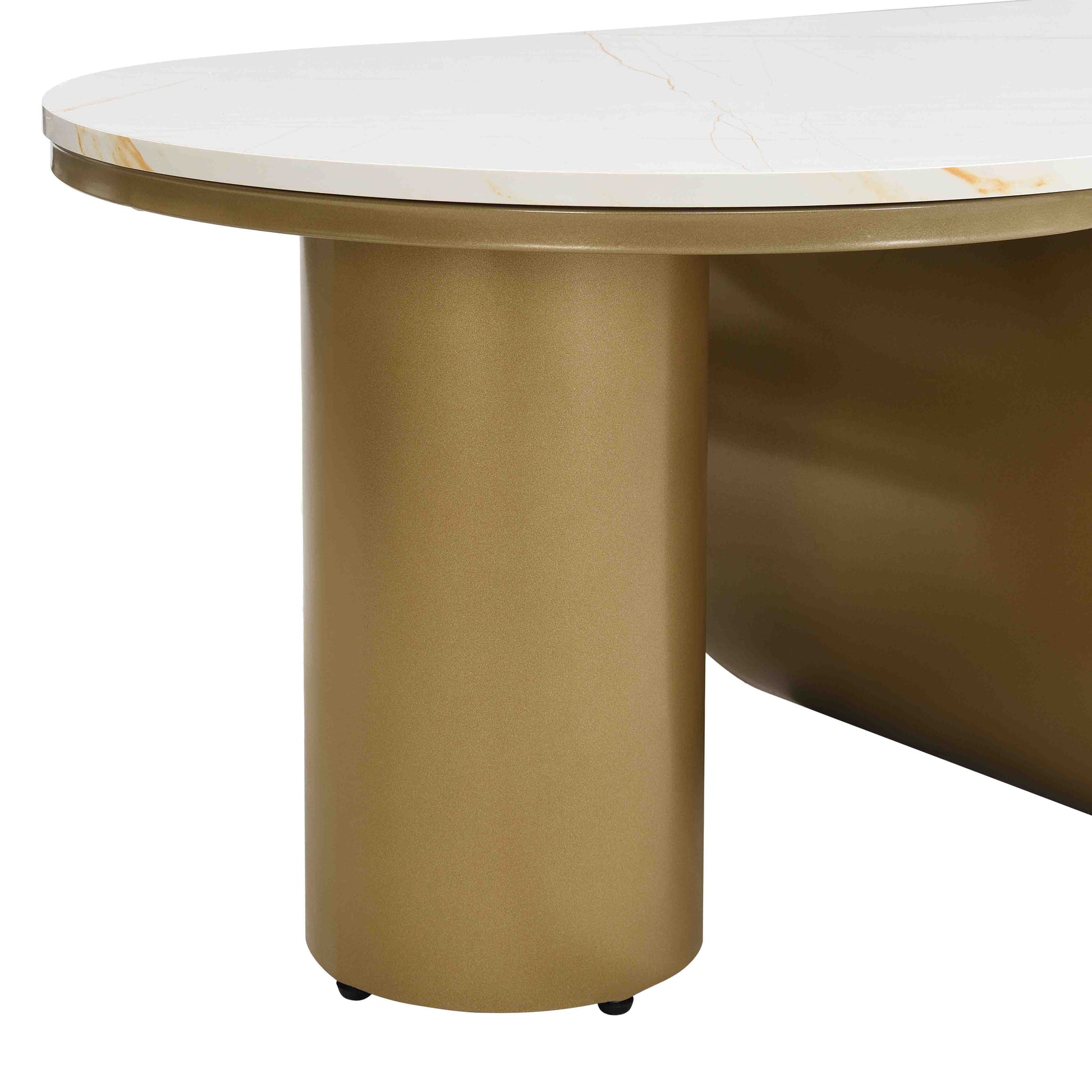 Luxury Modern Oval Coffee Table, 47.24'' Coffee Table with Storage Drawer, Faux Marble Top, Golden Metal Center Table for Living Room image 12