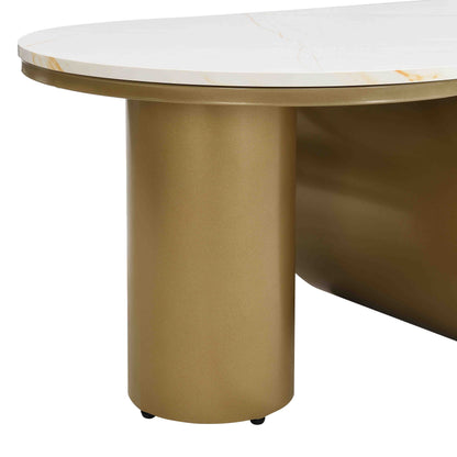 Luxury Modern Oval Coffee Table, 47.24'' Coffee Table with Storage Drawer, Faux Marble Top, Golden Metal Center Table for Living Room image 12