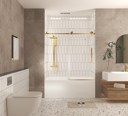 Frameless shower door 56-60 "W x 60" H, 1/4 "(6 mm) Clear Tempered Glass, Explosion Proof Film, Stainless Steel Handle,Brushed Gold image 10
