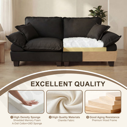 Modular Sectional Sofa, L-Shape Cloud Couch with Sailboat Design, 1 Movable Ottomans & 2 Soft Pillows Included, Comfy Chenille for Apartment Living Room, Black image 5