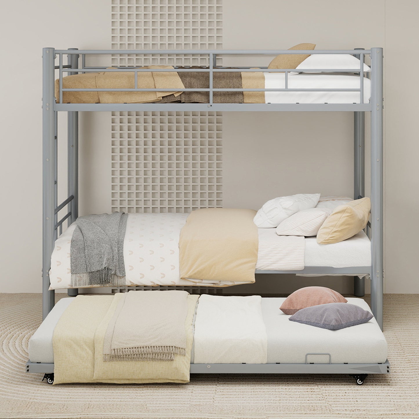 Silver Twin Metal Triple Bunk Bed Frame – Versatile Convertible 3-in-1 Design, Heavy-Duty Steel, Sleek Silver Finish, Ideal for Dorms/Guest Rooms image 8