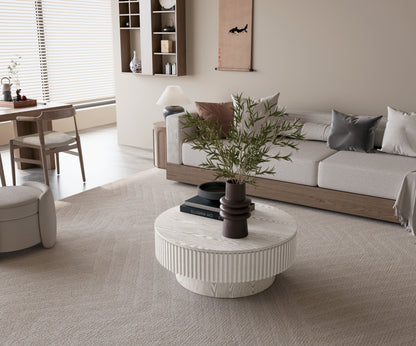 31.5'' Round Coffee Table with Storage Solid Wood Veneered Modern Coffee Table Accent Tea Table for Living Room, Bedroom, Apartment or Office, Retro White image 5