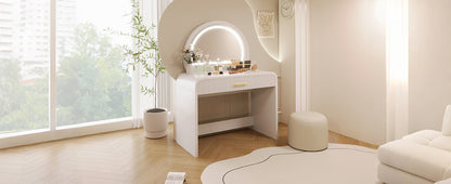 39" Makeup Vanity Table with Mirror Touch Screen Lighted Mirror, Dressing Table with Drawer for Bedroom, White image 11