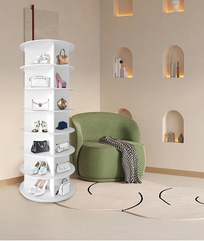 7 Tier Rotating Shoe Rack Tower, Spinning Shoe Display, 360 Shoe Rack Storage Round Carousel, Vertical Handbag Rotate Shoes Closet Organization (WHITE) image 12
