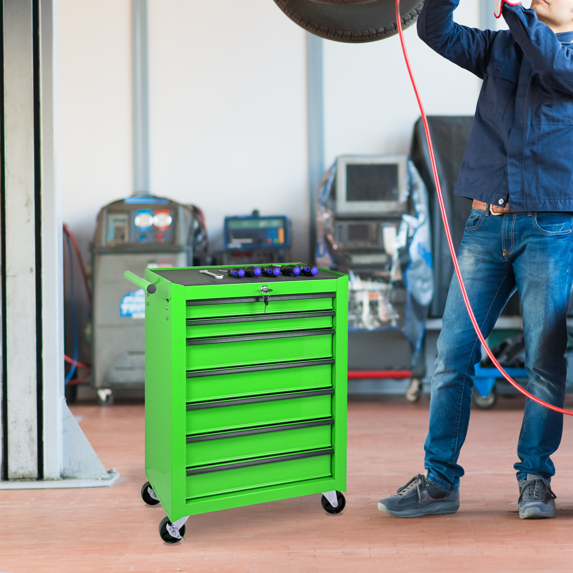 Rolling Metal Tool Chest with 6 Drawers, 20" 6-Drawer Tool Chest Cabinet with Ball Bearing Drawer Slides, Steel Tool Storage Box Organizer -GREEN image 7
