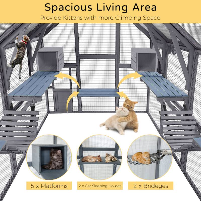 Large Catio Outdoor Cat Enclosure,Large Cat Run with Bridges,Walks,Wooden Feral Cats Shelter with Waterproof and UV Proof Canopy image 8