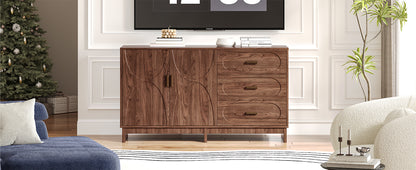 59.1" Buffet Sideboard with 2 Doors and 3 Drawers, Walnut Finish with Oval Grain Texture, Farmhouse Storage Cabinet for Dining Room Living Room Hallway, Large Space Accent Furniture, Easy Assembly image 10