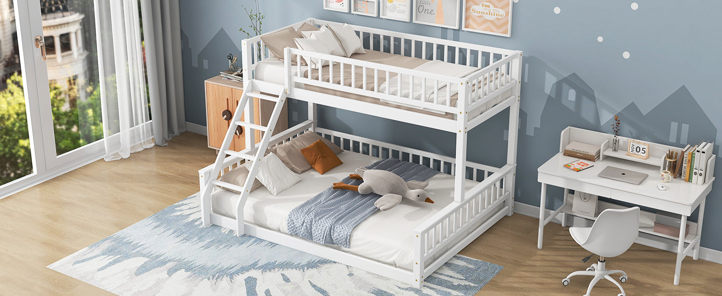 Twin XL over Queen Bunk Bed with Ladder and Guardrails, White image 7